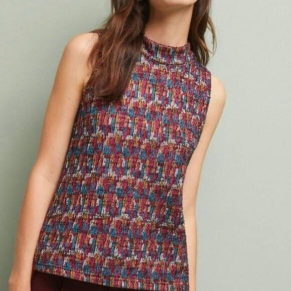 Anthropologie Akemi + Kin Petra Jacquard Top Chunky Knit Mock Neck Small Blouse - Picture 2 of 10